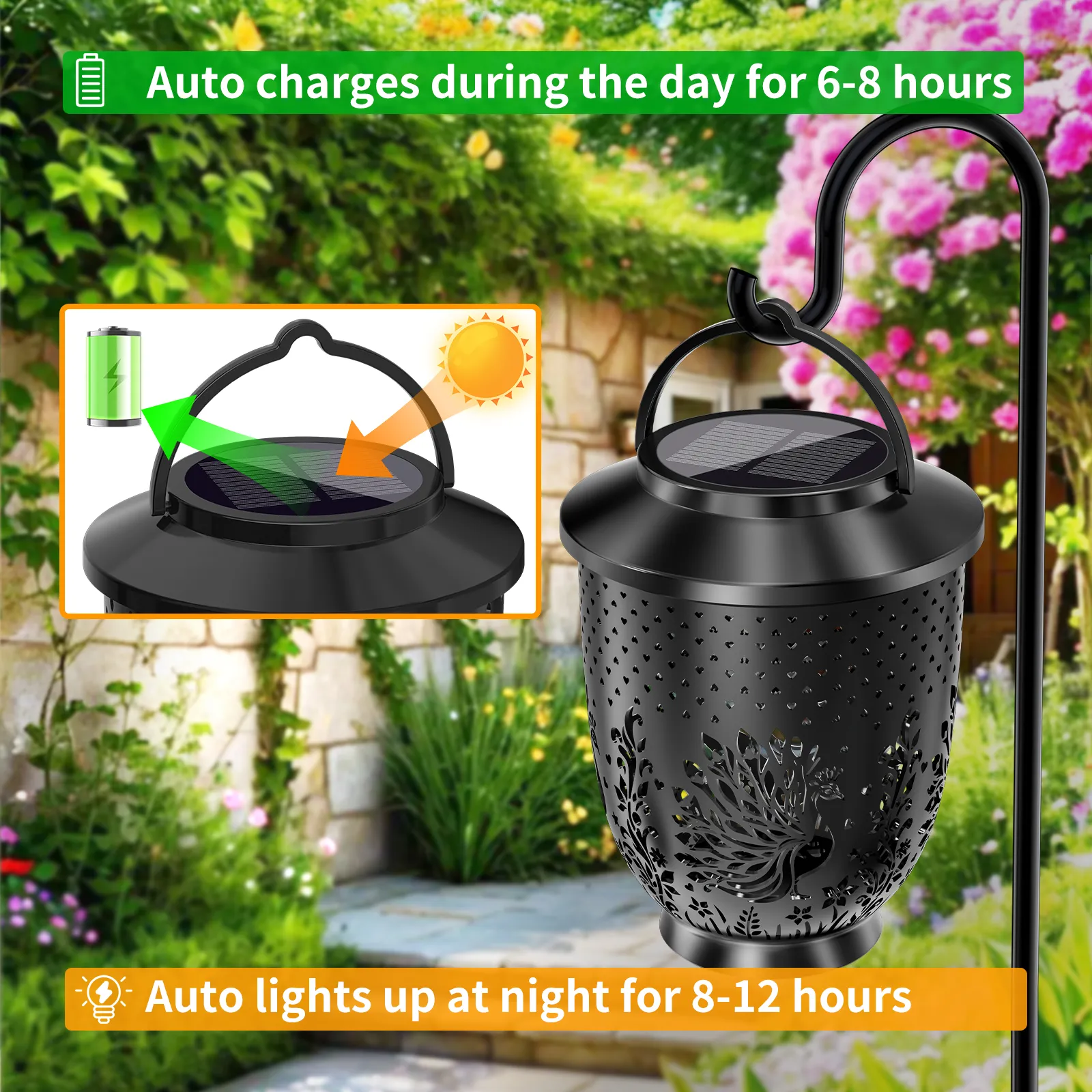Peafowl Hollowed-out Solar Projection Lantern