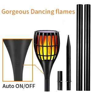 Striped solar flame torch light for garden or pathway decoration