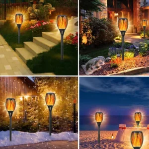 Round Hole solar flame torch light for garden or pathway decoration