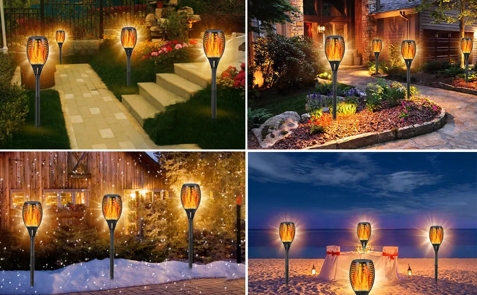 Round Hole solar flame torch light for garden or pathway decoration