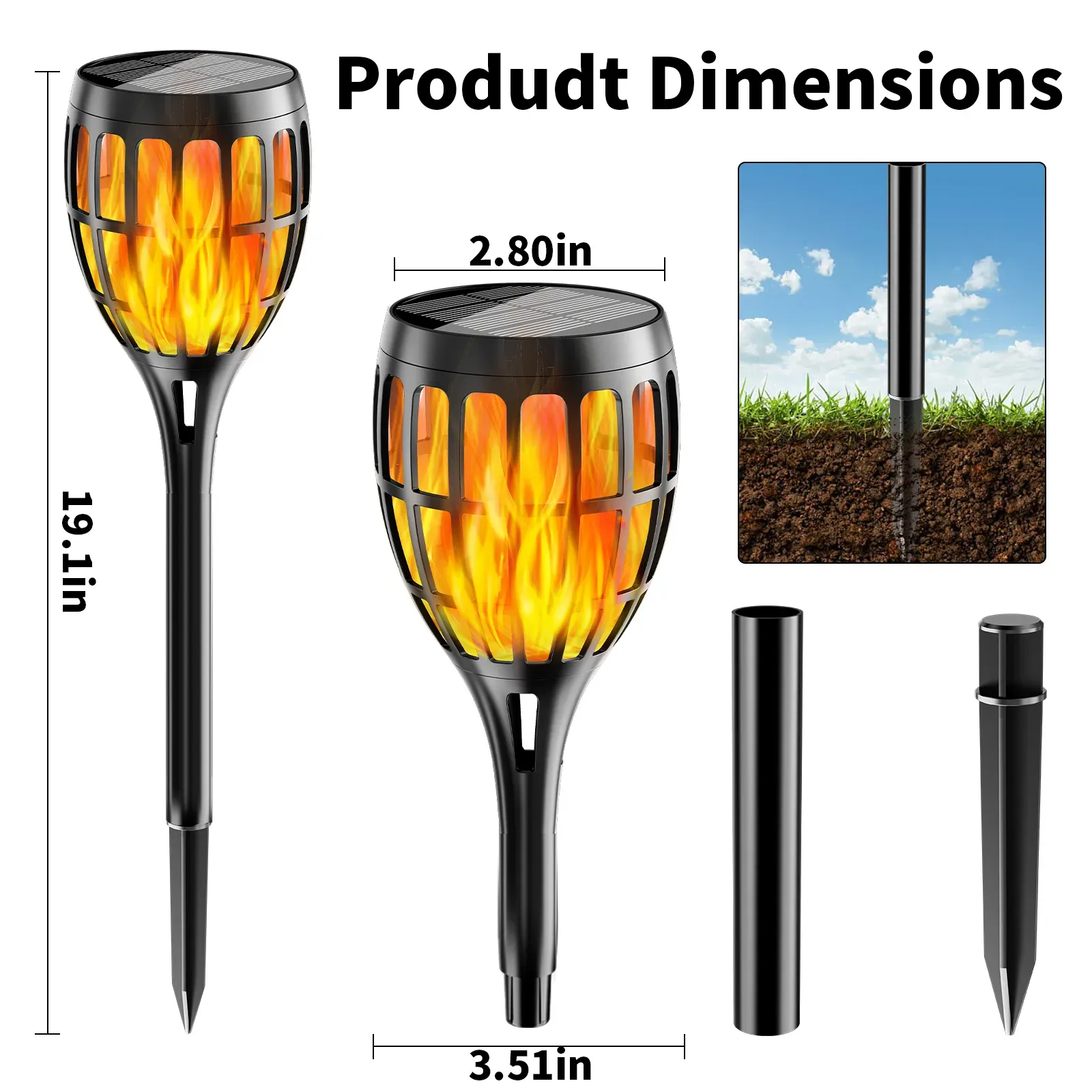 19" Vertical Stripe Pattern Solar Torch Light - Image 2