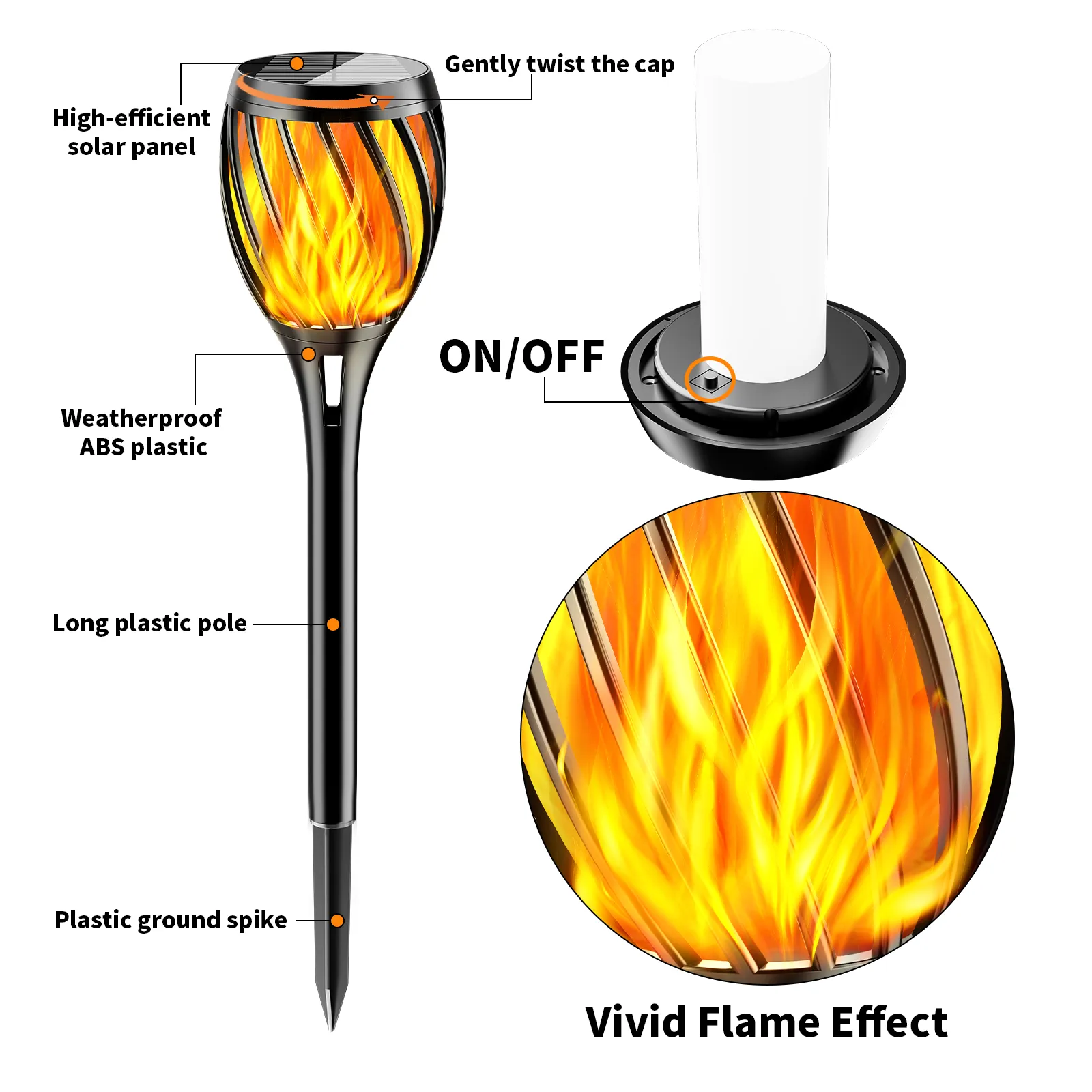 19" Hollowed Radiant Pattern Solar Torch Light - Image 3