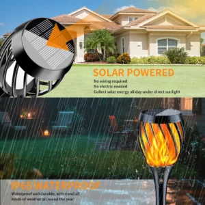 Radiant solar flame torch light for garden or pathway decoration