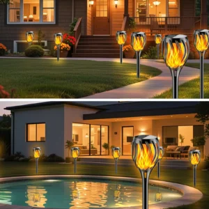 Flame solar flame torch light for garden or pathway decoration