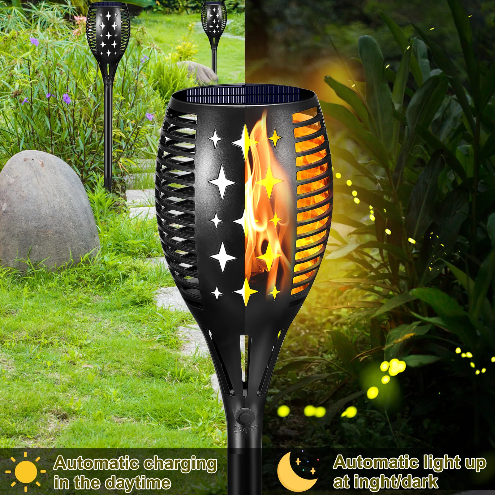 Flickering flame solar garden light - waterproof and decorative