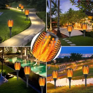 Round Hole solar flame torch light for garden or pathway decoration