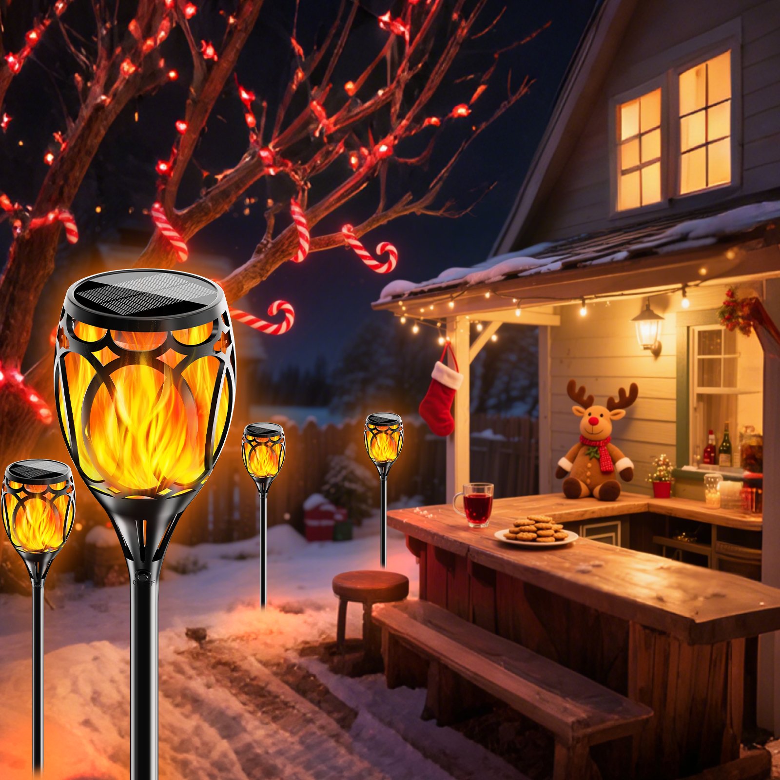 Coin solar flame torch light for garden or pathway decoration