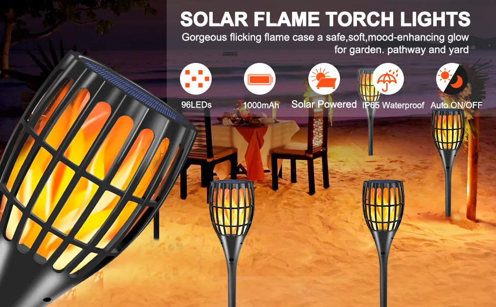 Flickering flame solar garden light - waterproof and decorative Waterproof solar torch light with realistic flame for yard and patio