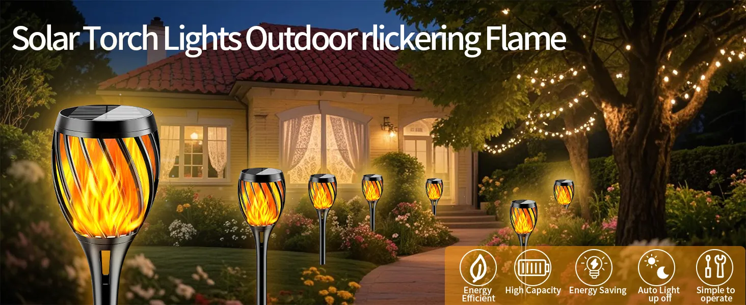 Radiant solar flame torch light for garden or pathway decoration