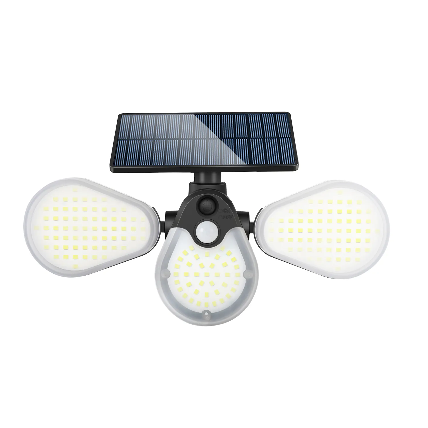 Outdoor wall lighting fixture mounted on garden fence, solar-powered with LED glow at night