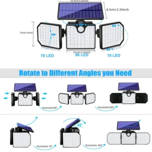 Mounted exterior solar powered wall lights illuminating a backyard fence with LED glow and waterproof housing