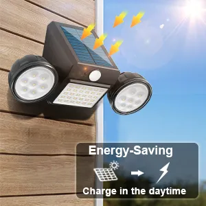 Outdoor wall lights mounted on a patio wall, illuminating garden space with solar-powered LED brightness