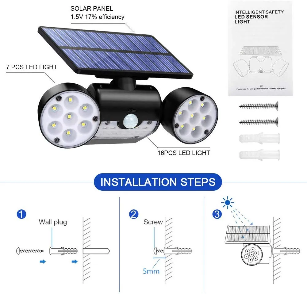Step-by-step installation of wall-mounted solar light with screws