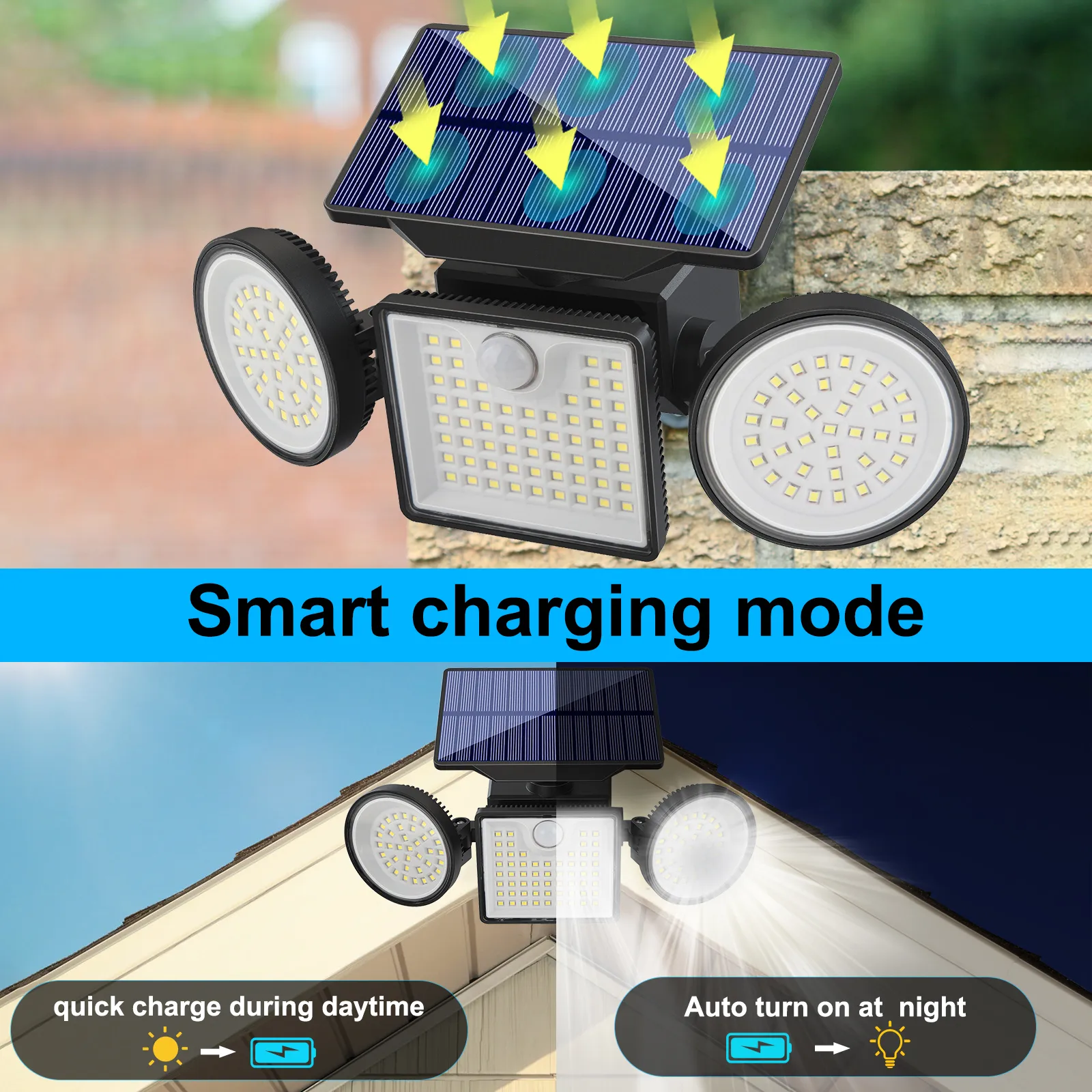 Sleek black solar powered outdoor wall lights mounted on garden fence