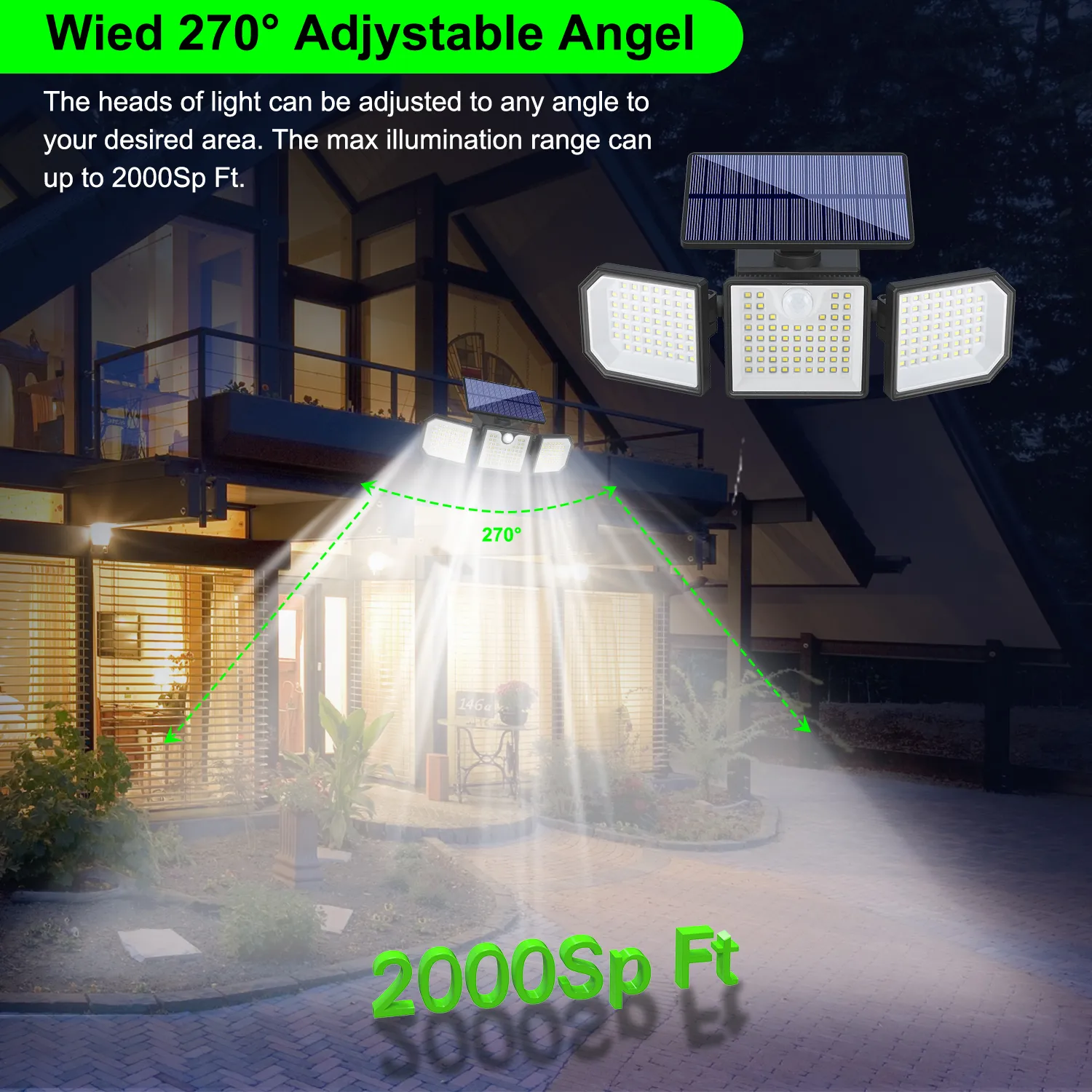 Black solar wall light fixture glowing on garden fence at night