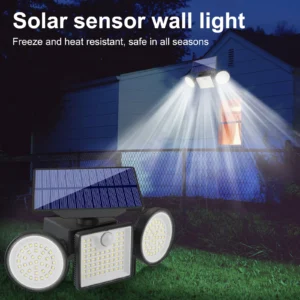 Sleek black solar powered outdoor wall lights mounted on garden fence