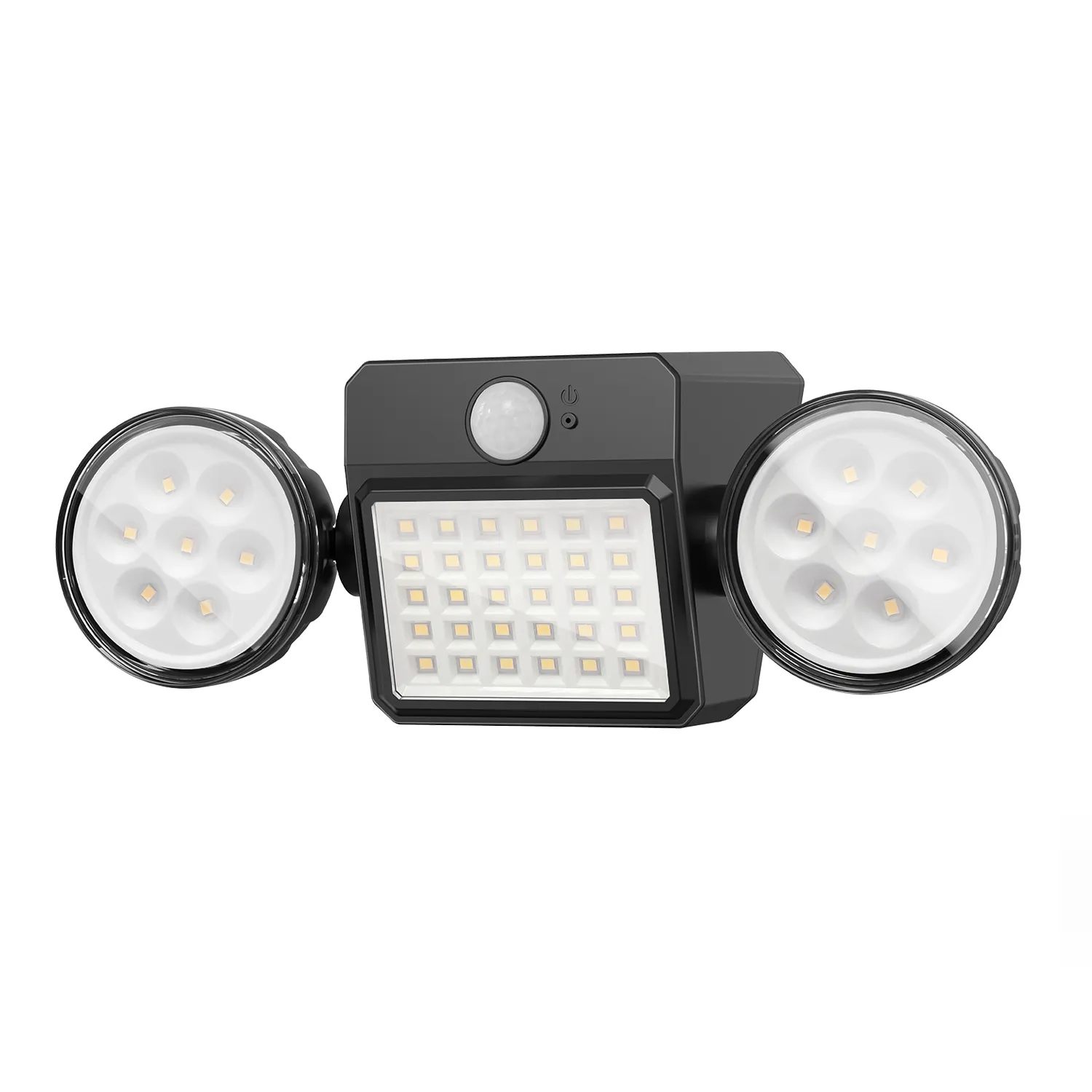 Outdoor wall lights mounted on a patio wall, illuminating garden space with solar-powered LED brightness