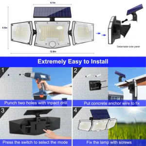 Solar lamp outdoor wall light mounted on exterior brick wall at night