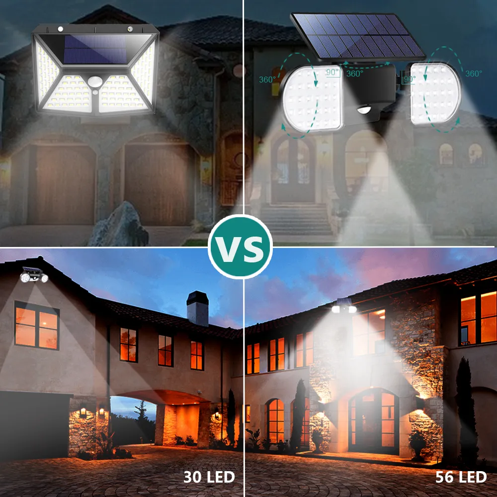 Waterproof solar wall lights illuminating backyard fence