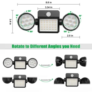 Outdoor wall lights mounted on a patio wall, illuminating garden space with solar-powered LED brightness