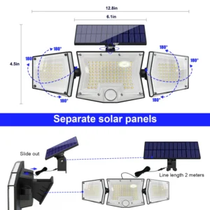 Solar lamp outdoor wall light mounted on exterior brick wall at night