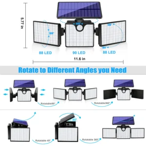 LED wall lights mounted outdoors on fence wall with solar panel and motion detection