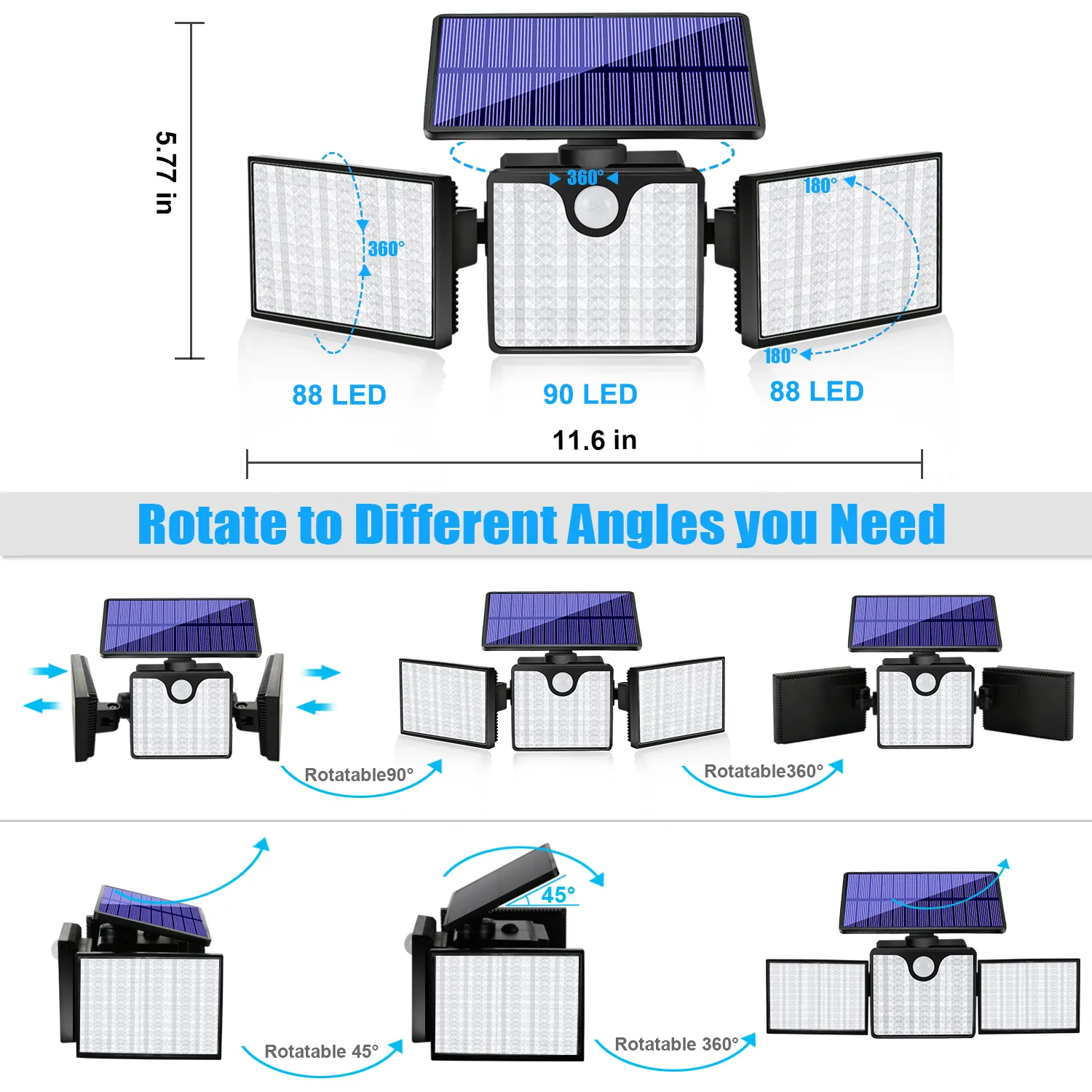 LED wall lights mounted outdoors on fence wall with solar panel and motion detection