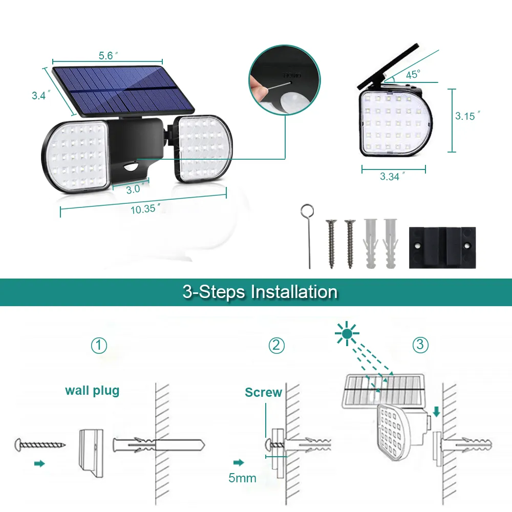 User mounting wireless solar wall light with screws