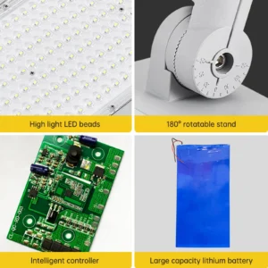 High light LED beads, 180°rotable stand and large capacity lithium battery street light