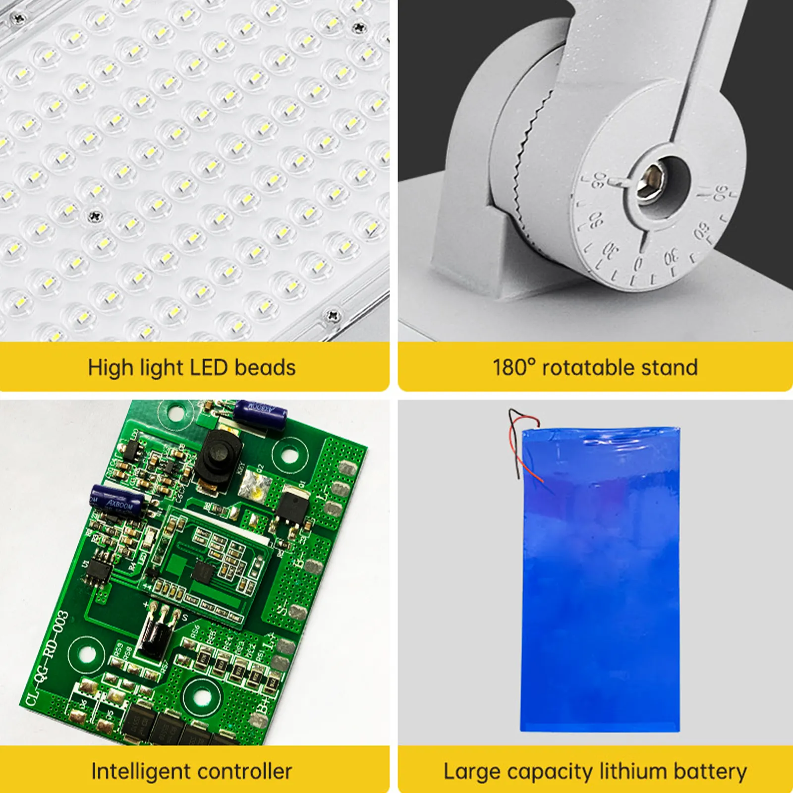 High light LED beads, 180°rotable stand and large capacity lithium battery street light