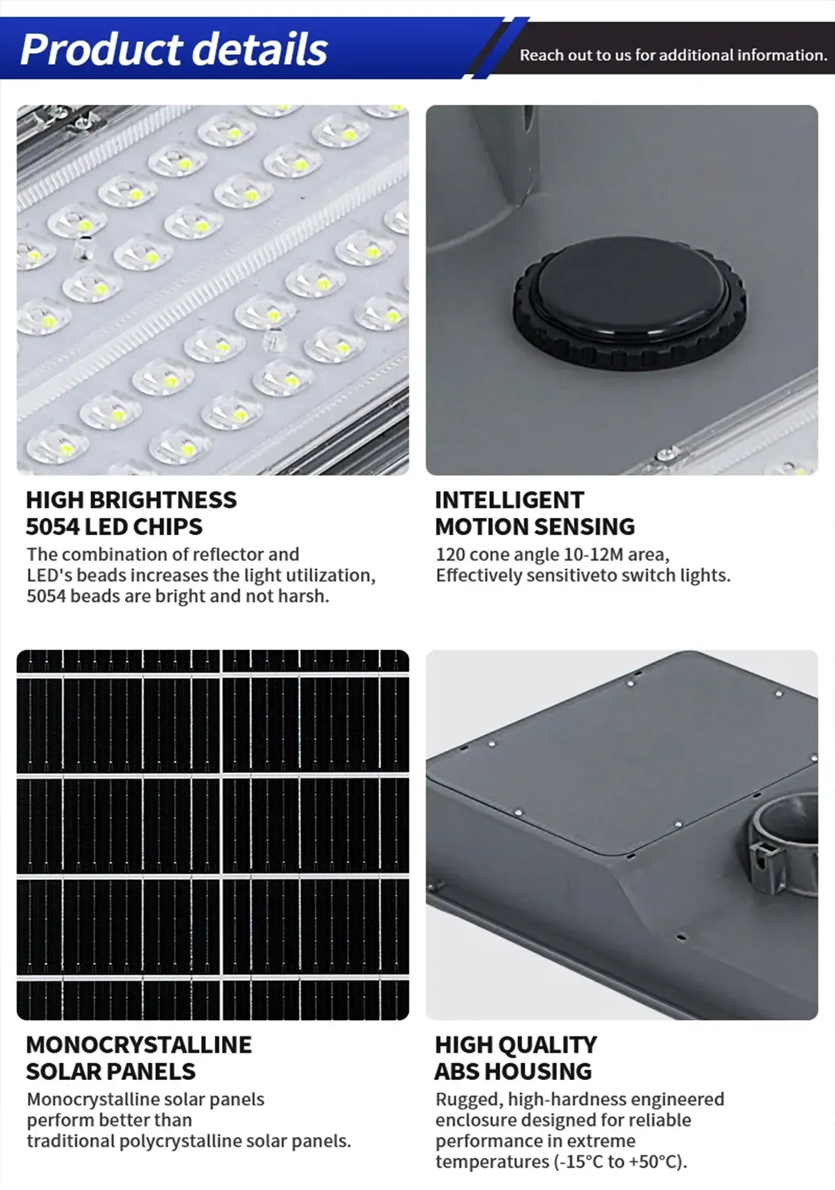 OEM security solar lighting with high brightness 5054 LED chips, monocrystalline solar panels