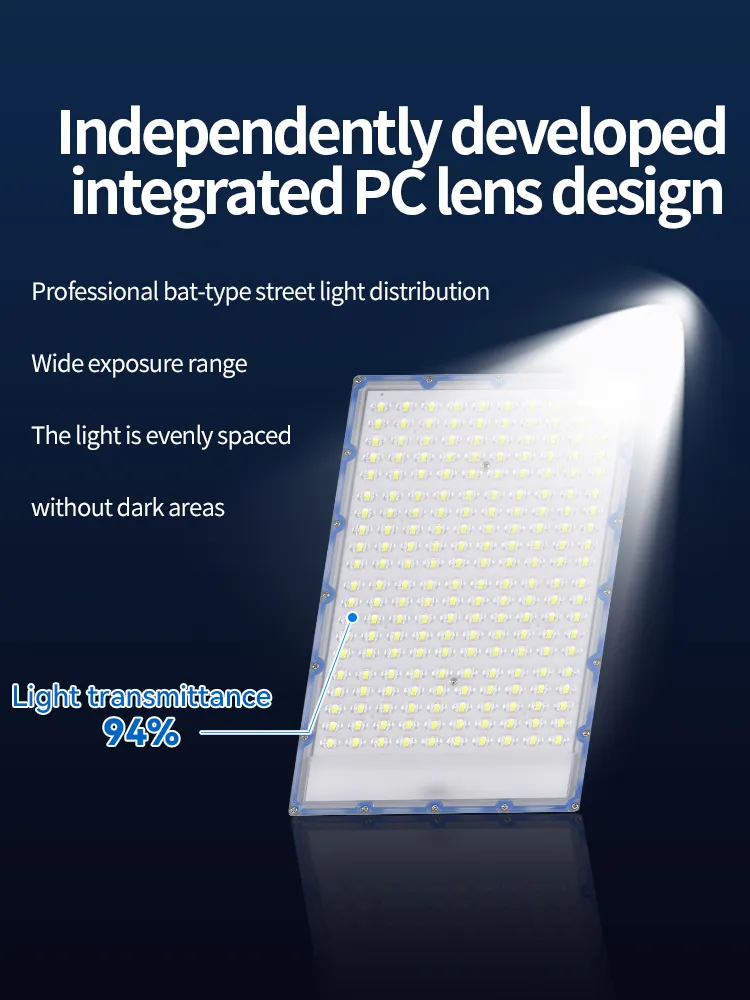 The integrated PC lens of the solar street lamp has a light transmittance of 94%