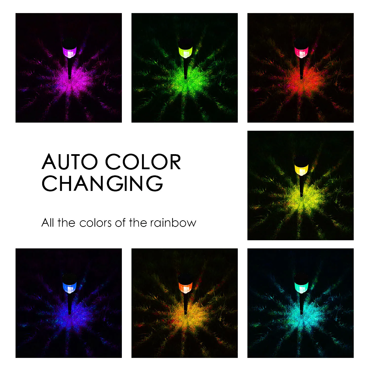 Auto color changing LED decorative lawn lights outdoor, all the colors of the rainbow.
