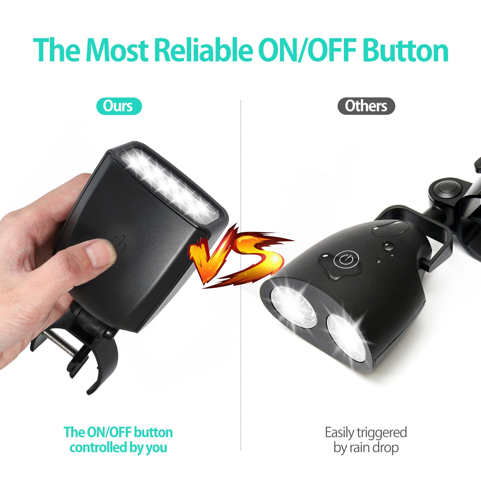 The barbecue light with a push-button switch prevents water droplets from accidentally touching it