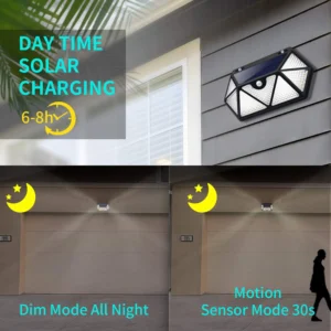 Auto-charging solar wall light with two modes: dim mode and motion sensor mode 30s