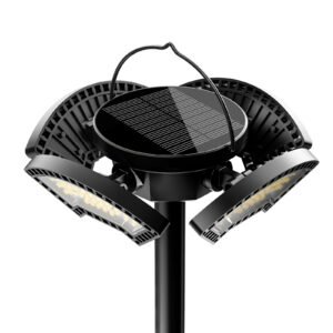 Solar-powered circular garage light with light sensor control