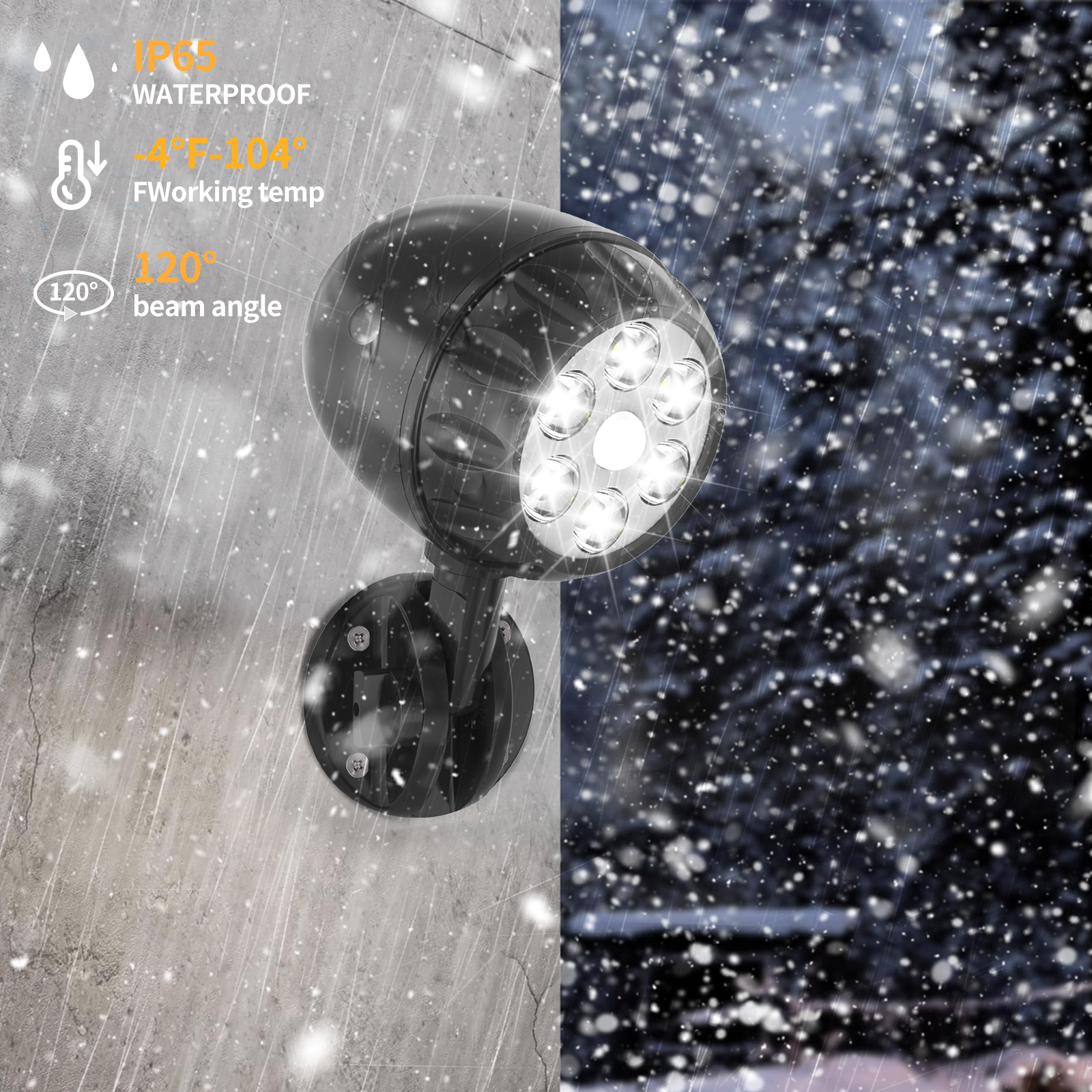 IP65-level waterproof, cold-resistant and heat-resistant LED sensor spotlights