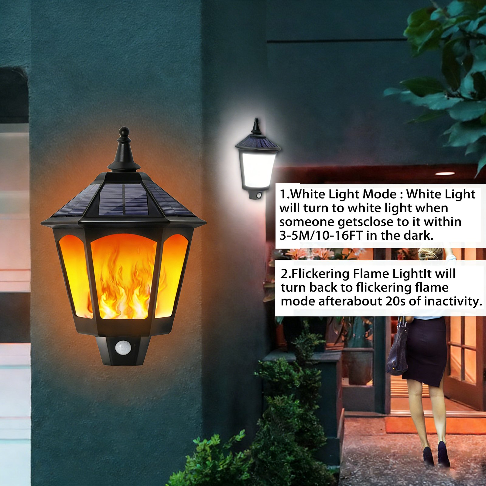 Sun-powered flame wall lamp with two modes