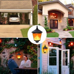 Solar wall mounted flame light with PIR sensor for corridor, garage and entrance door