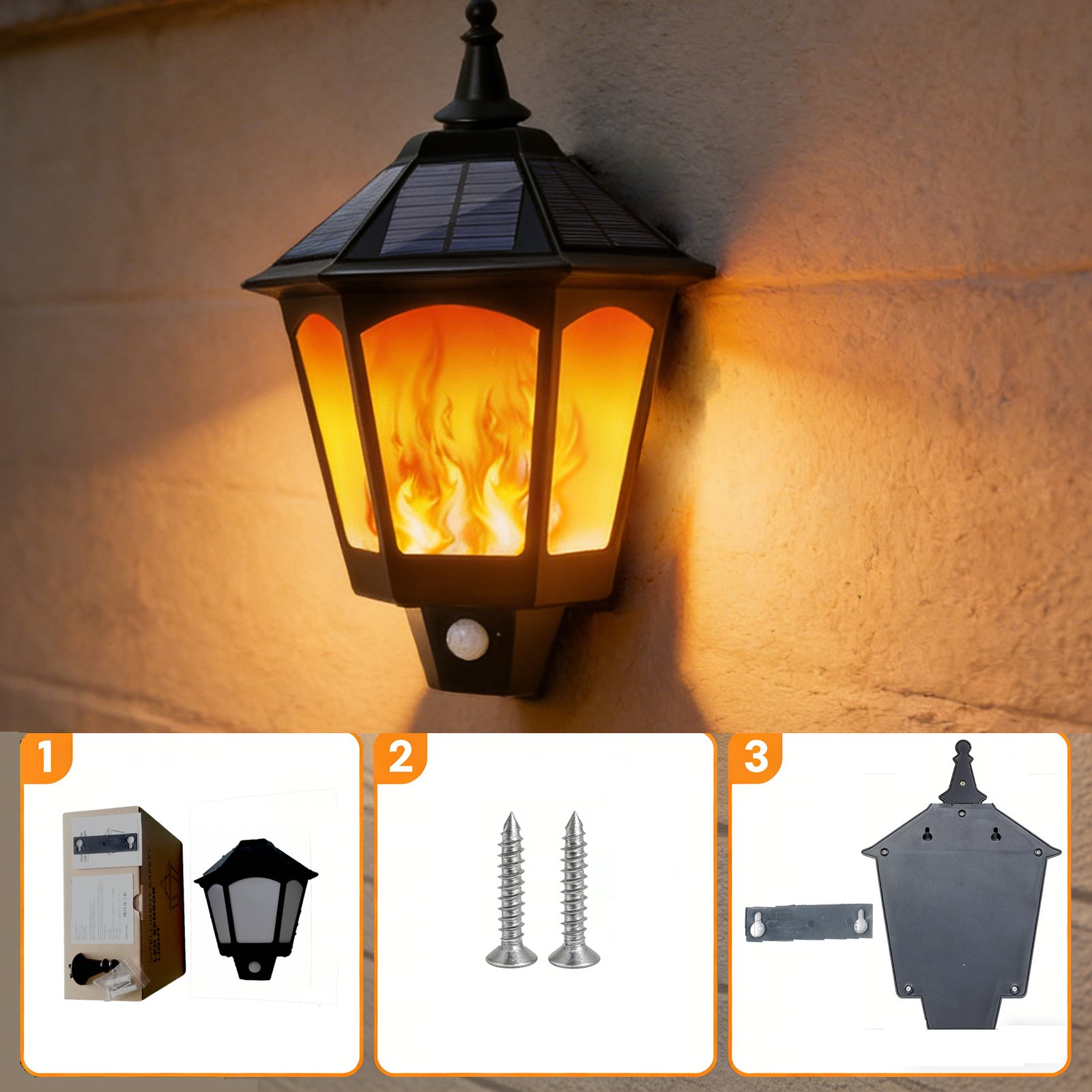 Installation steps for solar flame wall lamps: Easy installation in three steps