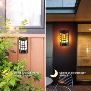 Energy-saving flame wall lights, it charges automatically during the day and lights up automatically at night