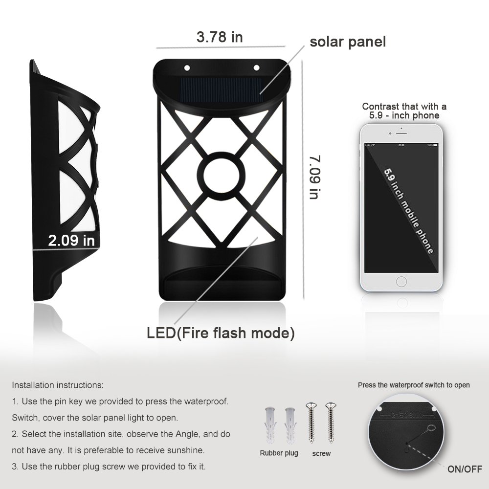 Product parameters and installation and usage instructions for solar half-circular wall lamp