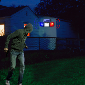 Instantly startle and deter potential threats with this high-visibility warning wall lampp, which features flashing red and blue strobe lights designed to mimic emergency signals and alert neighbors to suspicious activity