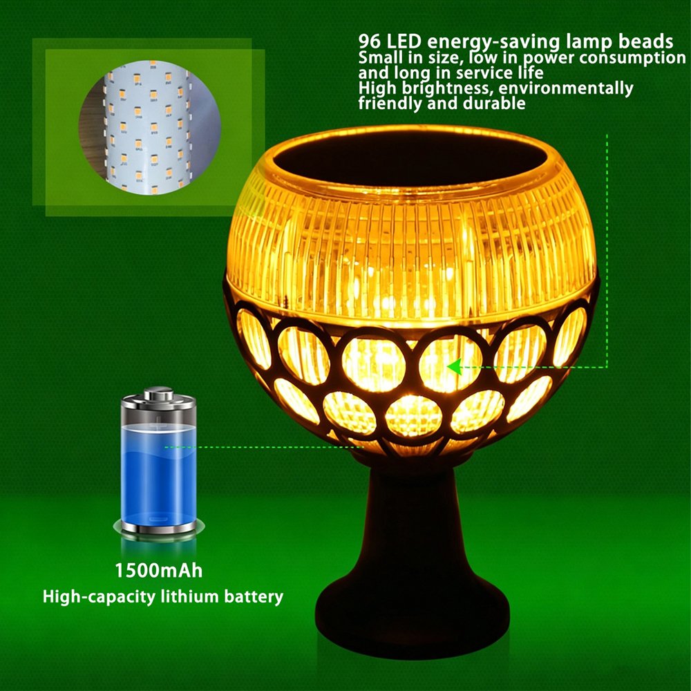 Solar spherical flamelamp is versatile for garden, lawn, and pathway lighting, creating a warm and inviting atmosphere anywhere outdoors.