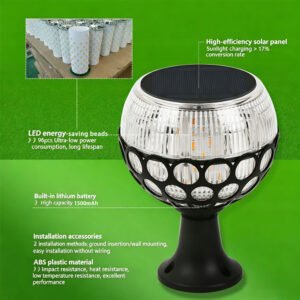 Solar spherical flame lamp is crafted from durable, weather-resistant ABS plastic for long-lasting outdoor use.