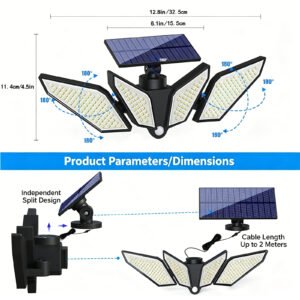 The product size of the four-head wall lamp and the design of the detachable solar panel