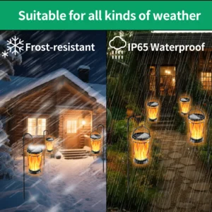 IP65 waterproof frost resistant abs solar flame lantern, works in snow and rain for outdoor.