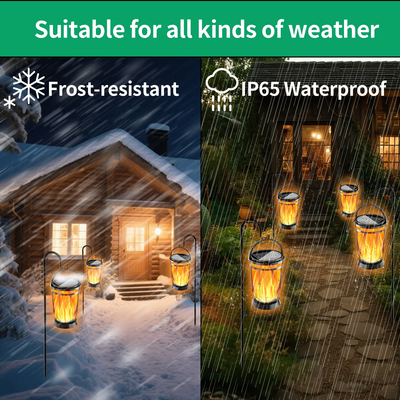 IP65 waterproof frost resistant abs solar flame lantern, works in snow and rain for outdoor.