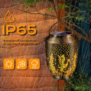 IP65 waterproof vintage bronze solar crane pattern projection lantern, rain snow resistant.