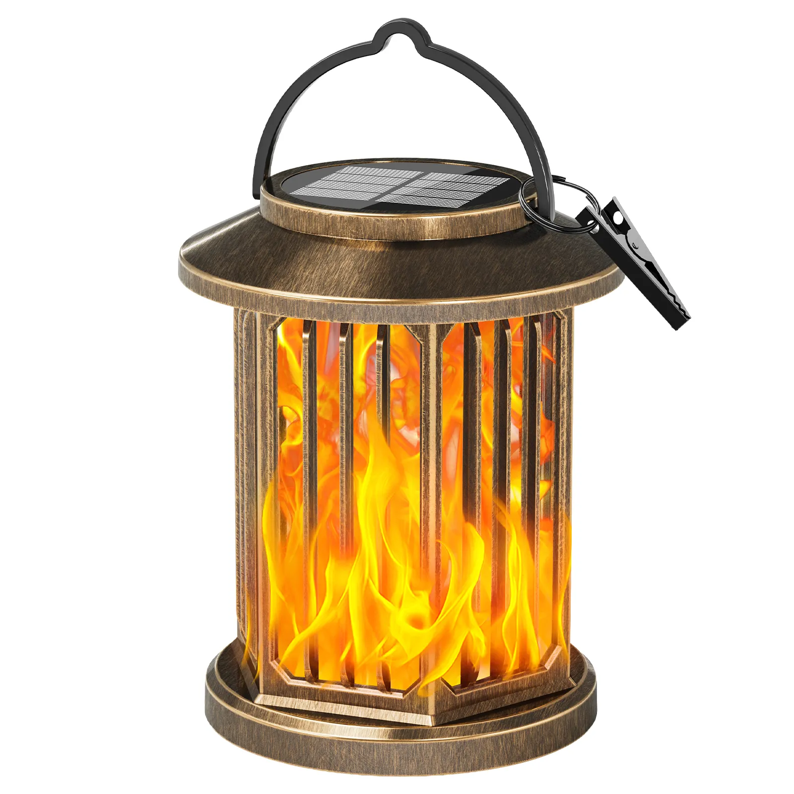 flickering flame light, antique bronze abs housing, decorative hanging outdoor garden patio lantern